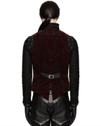 Red Alcazar Button Up Velvet Waistcoat