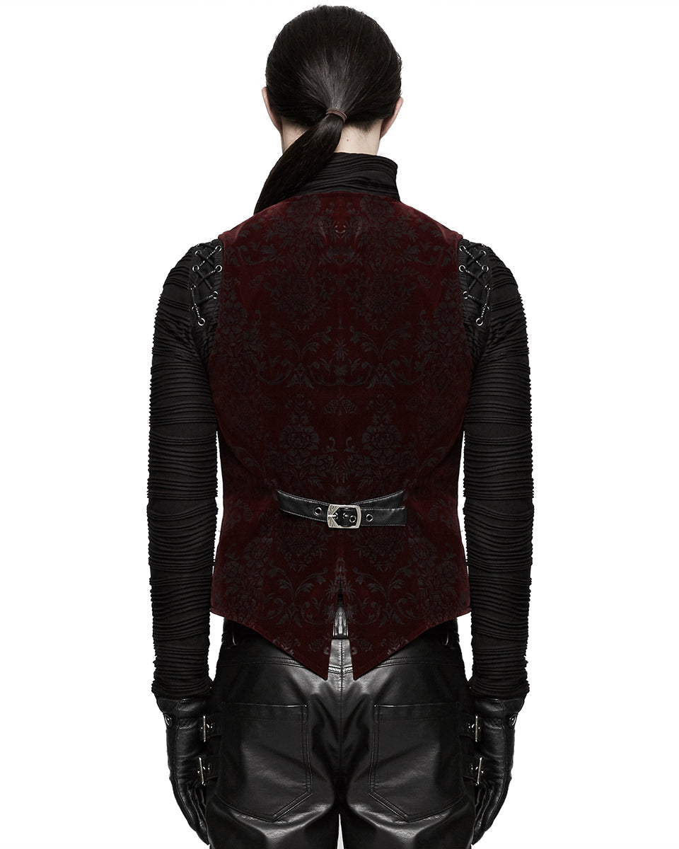 Red Alcazar Button Up Velvet Waistcoat