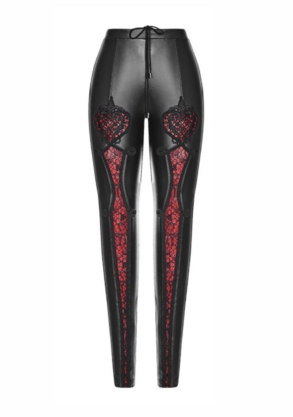 Black & Red Gothic Lace PU Leather Leggings