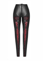 Black & Red Gothic Lace PU Leather Leggings