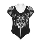 Punk Printed Mesh Strap Sleeve Top