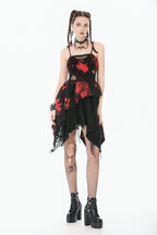 Black & Red Tie Dye Net Layered Dress