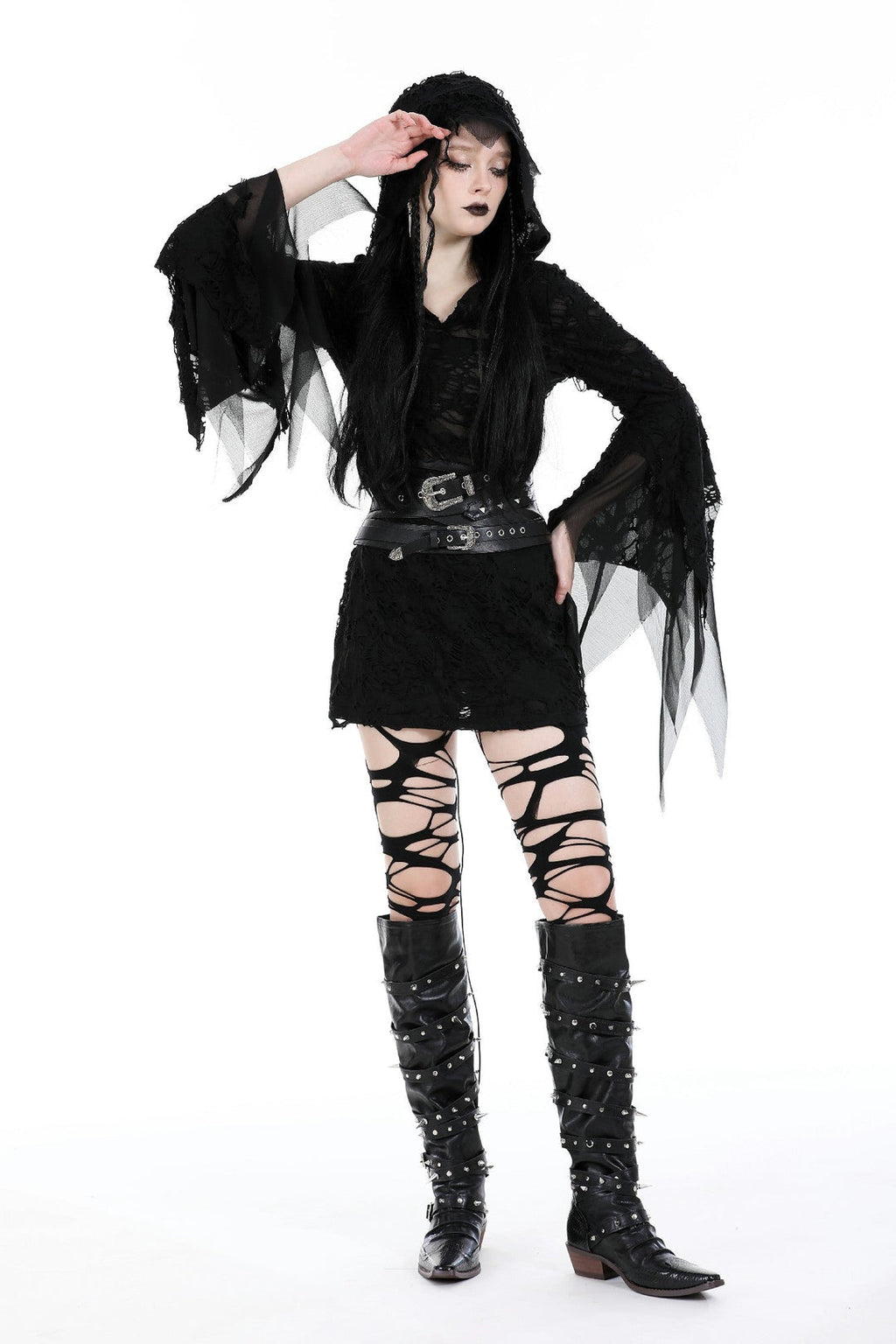 Shredded Whimsical Sleeve Hooded Jacket