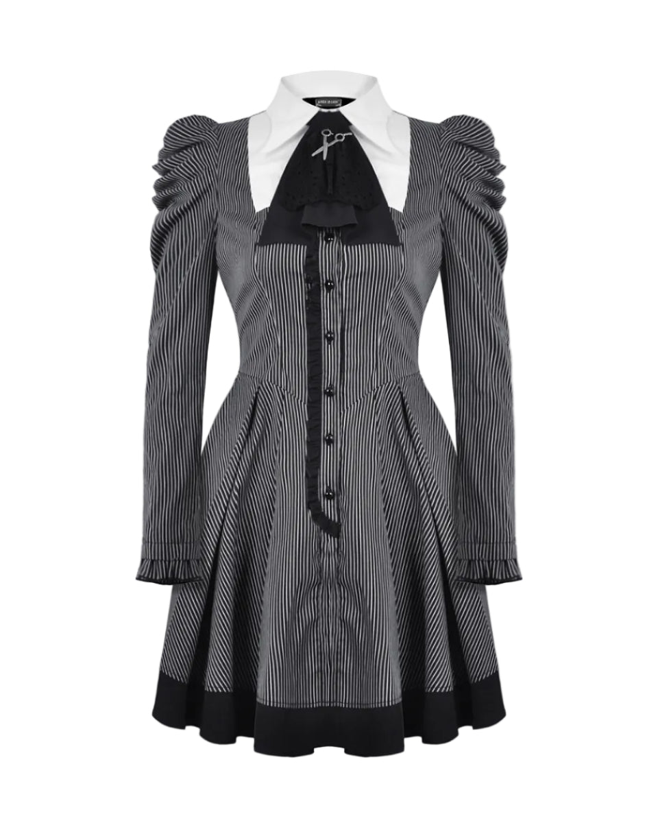 Pinstripe Scissor Cravat Collar Dress