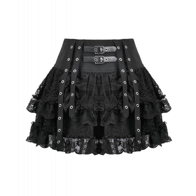 Ruffle Double Buckle Eyelet Strap Mini Skirt