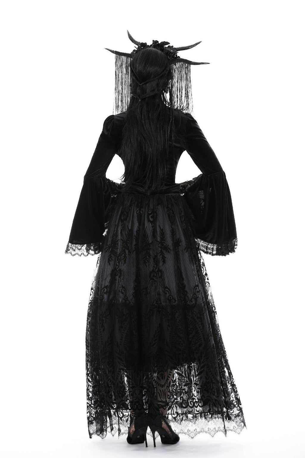 Lace Cutout Flare Arm Velvet Blouse