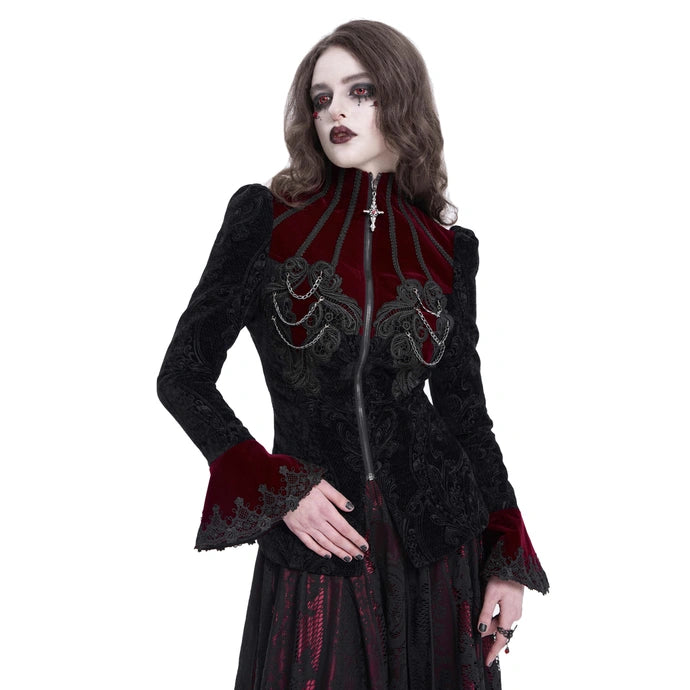 Black & Wine Chained Velvet Jacket