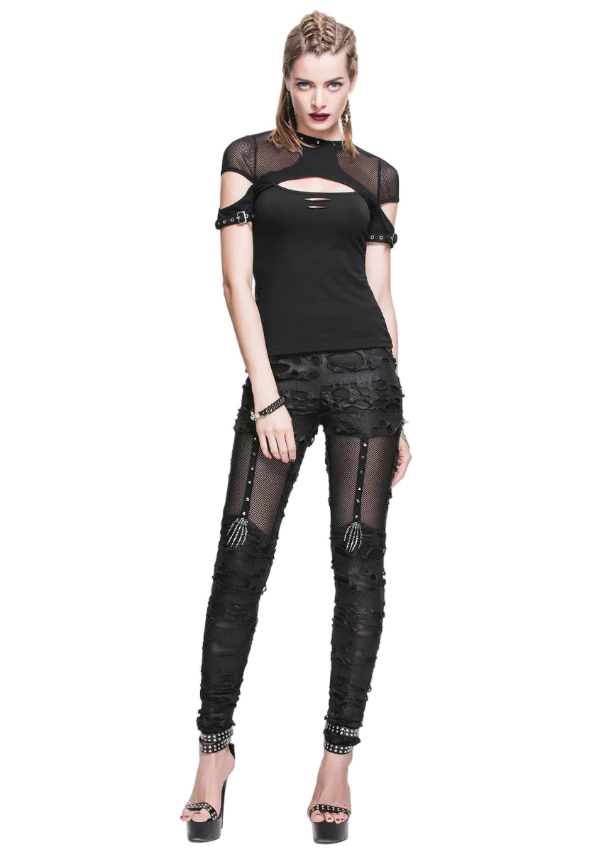 Thigh Net Skeleton Hand Shredded Leggings