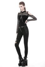 Punk Shoulder Cut Out Net Sleeve Top