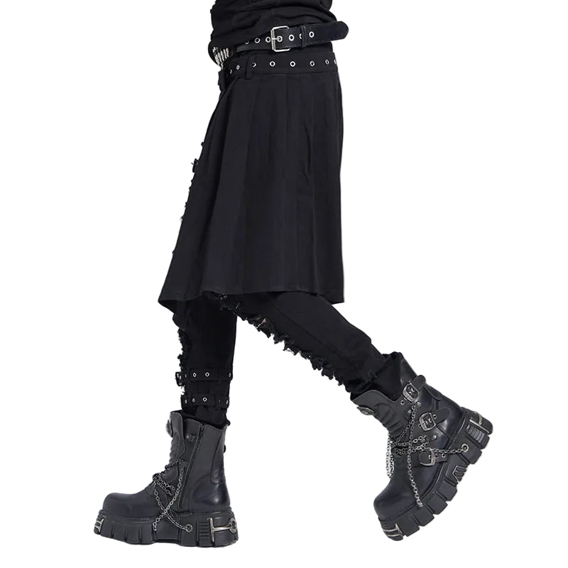 Ripped Punk Trousers With Half Skirt