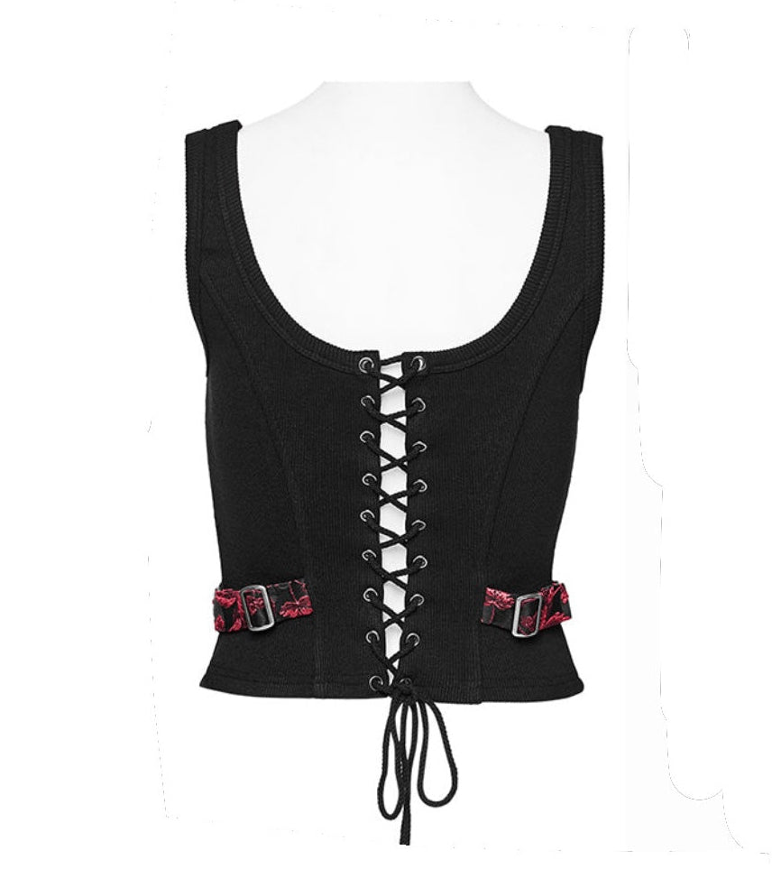 Red Poison Ivy Corset Buckle Top