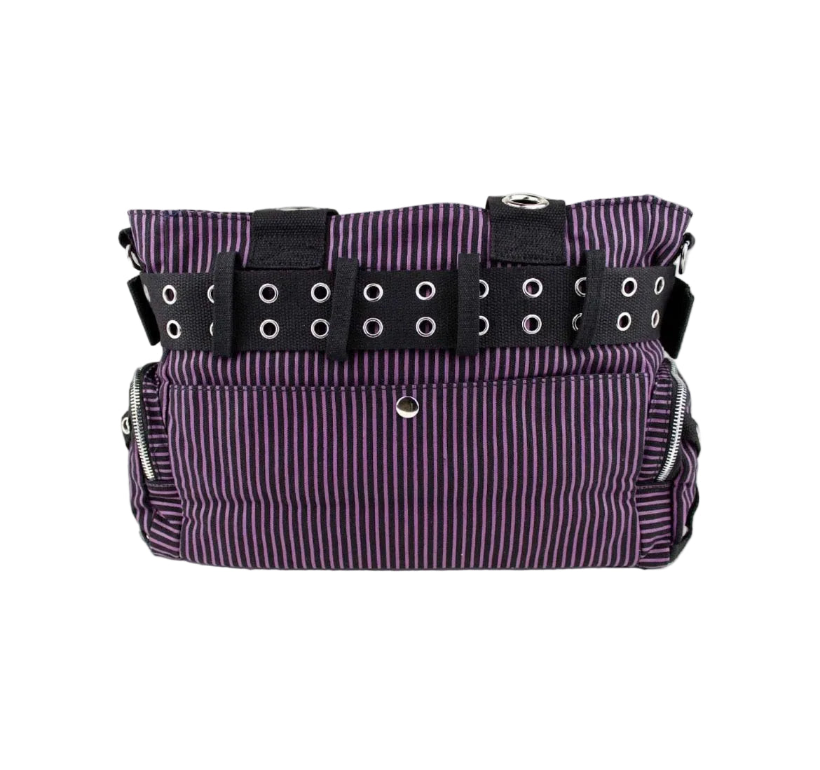 Black & Purple Stripe Handcuff Eyelet Handbag