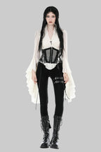 Cream Flared Sleeve Key Heart Charm Blouse