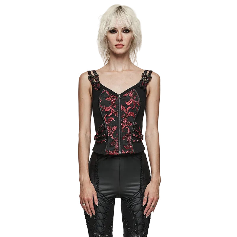 Red Poison Ivy Corset Buckle Top