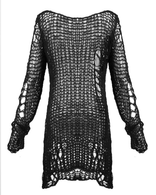 Black Baggy Cutout Knit Sweater