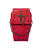 Mini Red Coffin Chain Bag With Metal Crucifix