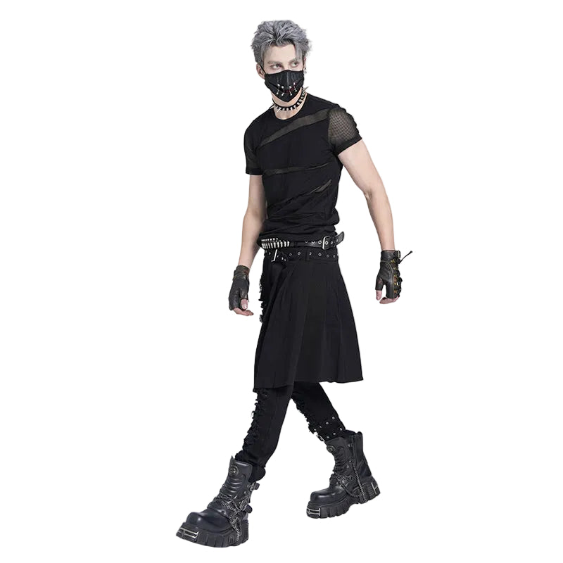 Ripped Punk Trousers With Half Skirt