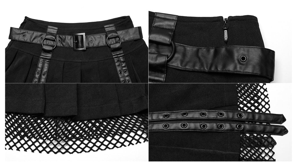 Buckle Strap Net Mini Skirt