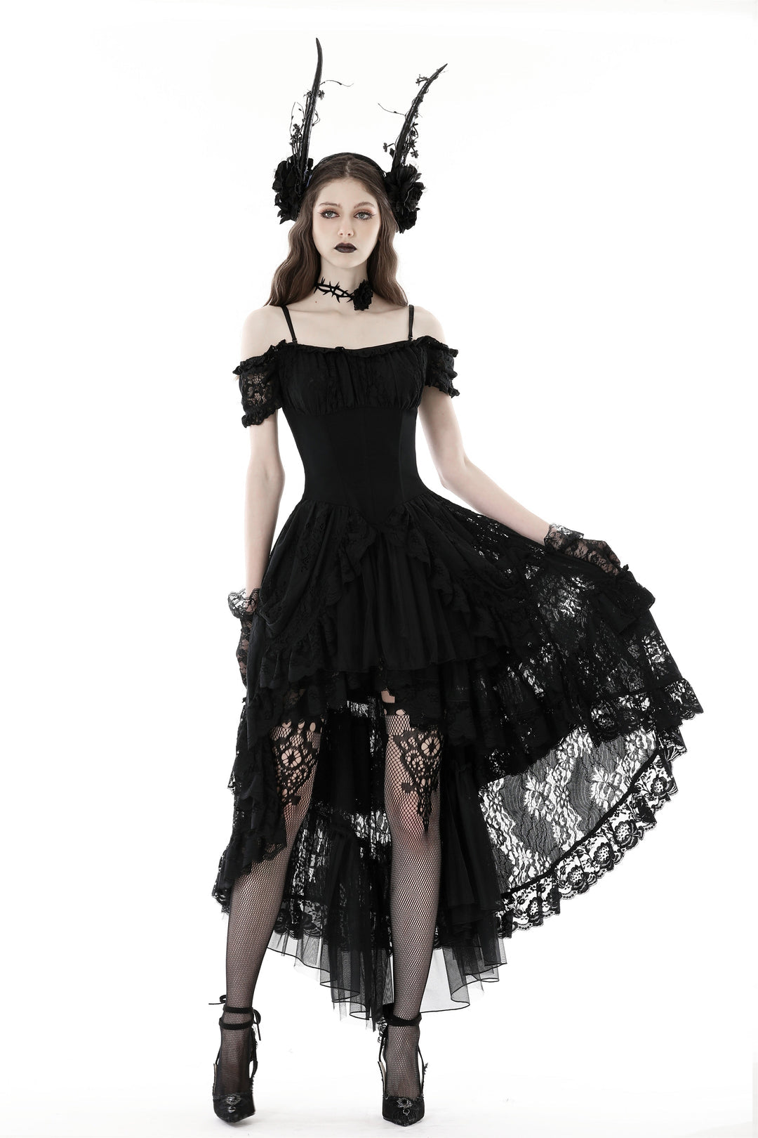 Elegant Dovetail Hi-Lo Bardot Dress
