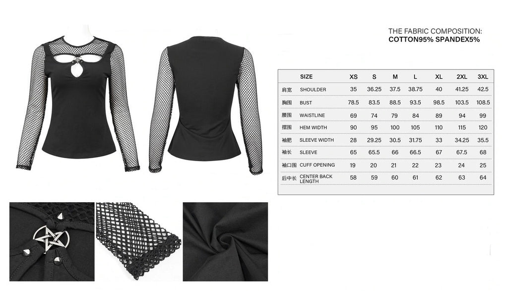 Trio Cutout Fishnet Sleeve Top