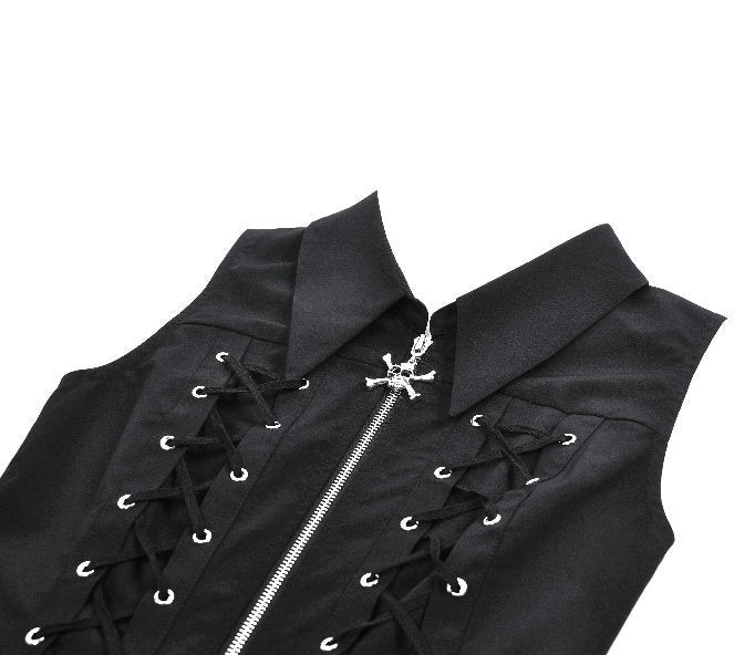 Skull Zip Lace Up Skater Dress