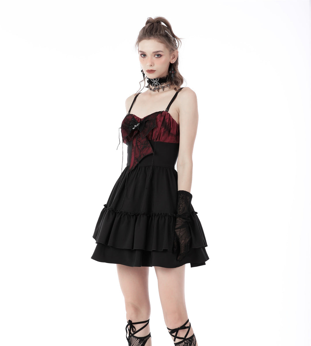 Lace Bow Cobweb Mini Dress