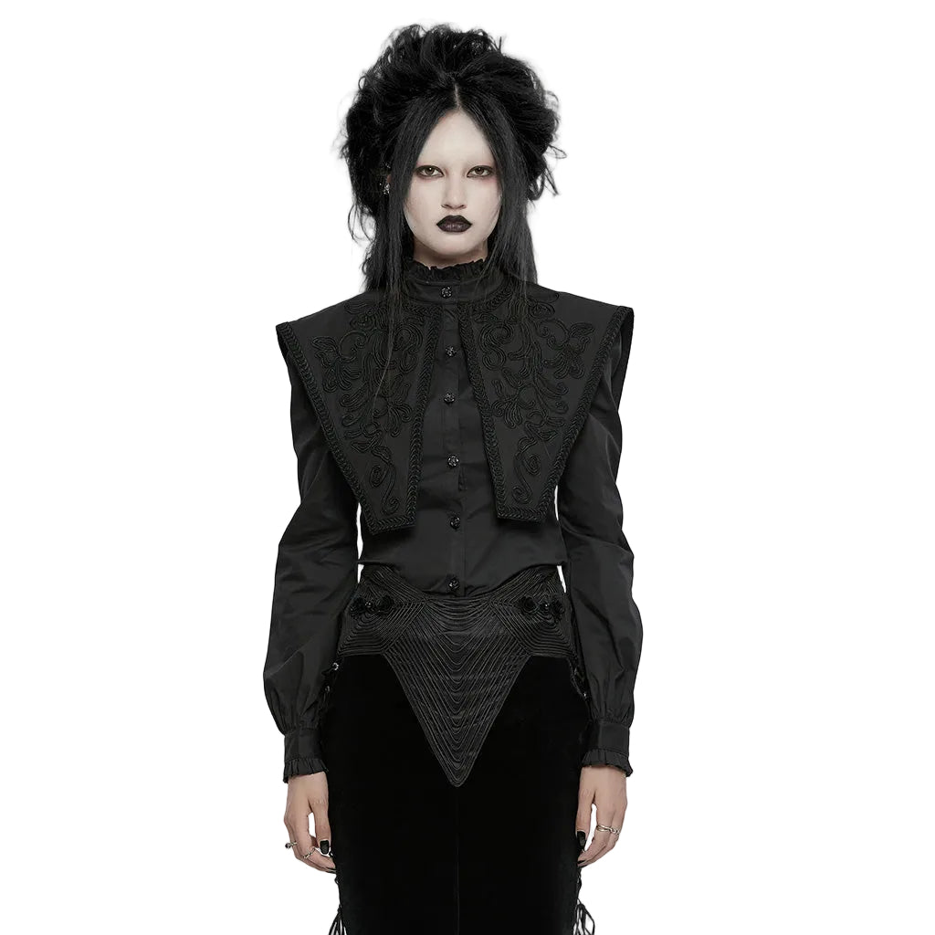 Embroidered Gothic High Neck Shirt Blouse