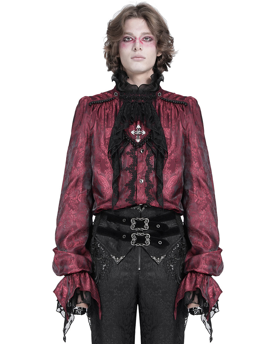 Red Crucifix Jacquard Detachable Cravat Shirt