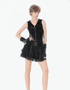Ruffle Double Buckle Eyelet Strap Mini Skirt