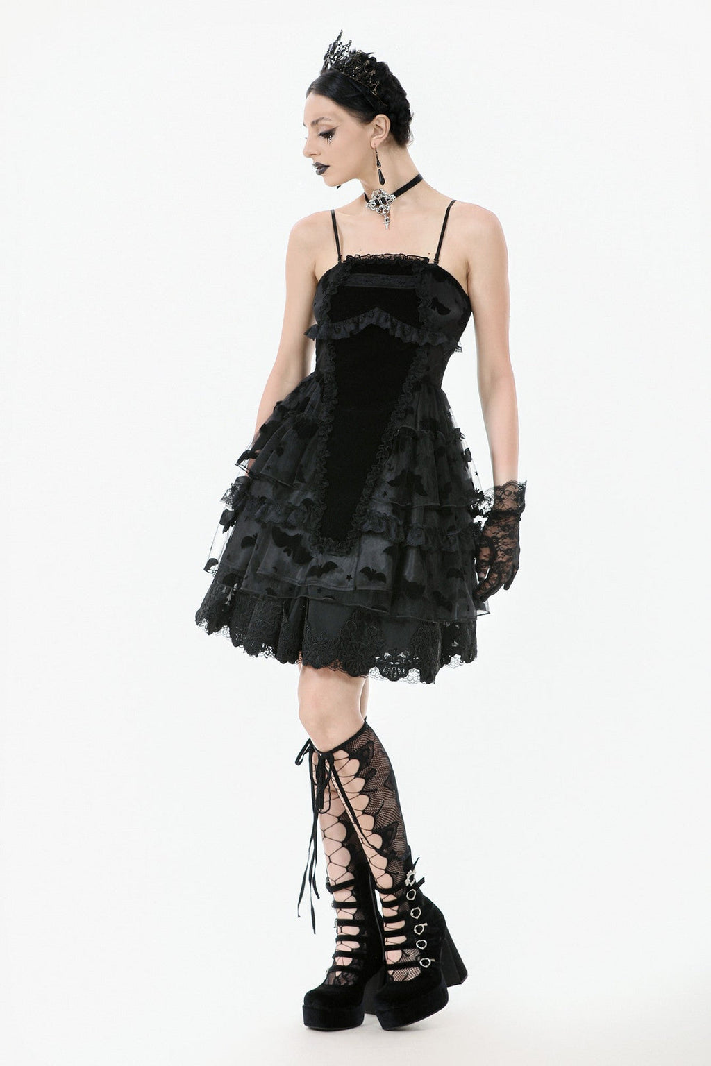 Bat Coffin Ruffle Layer Mini Dress