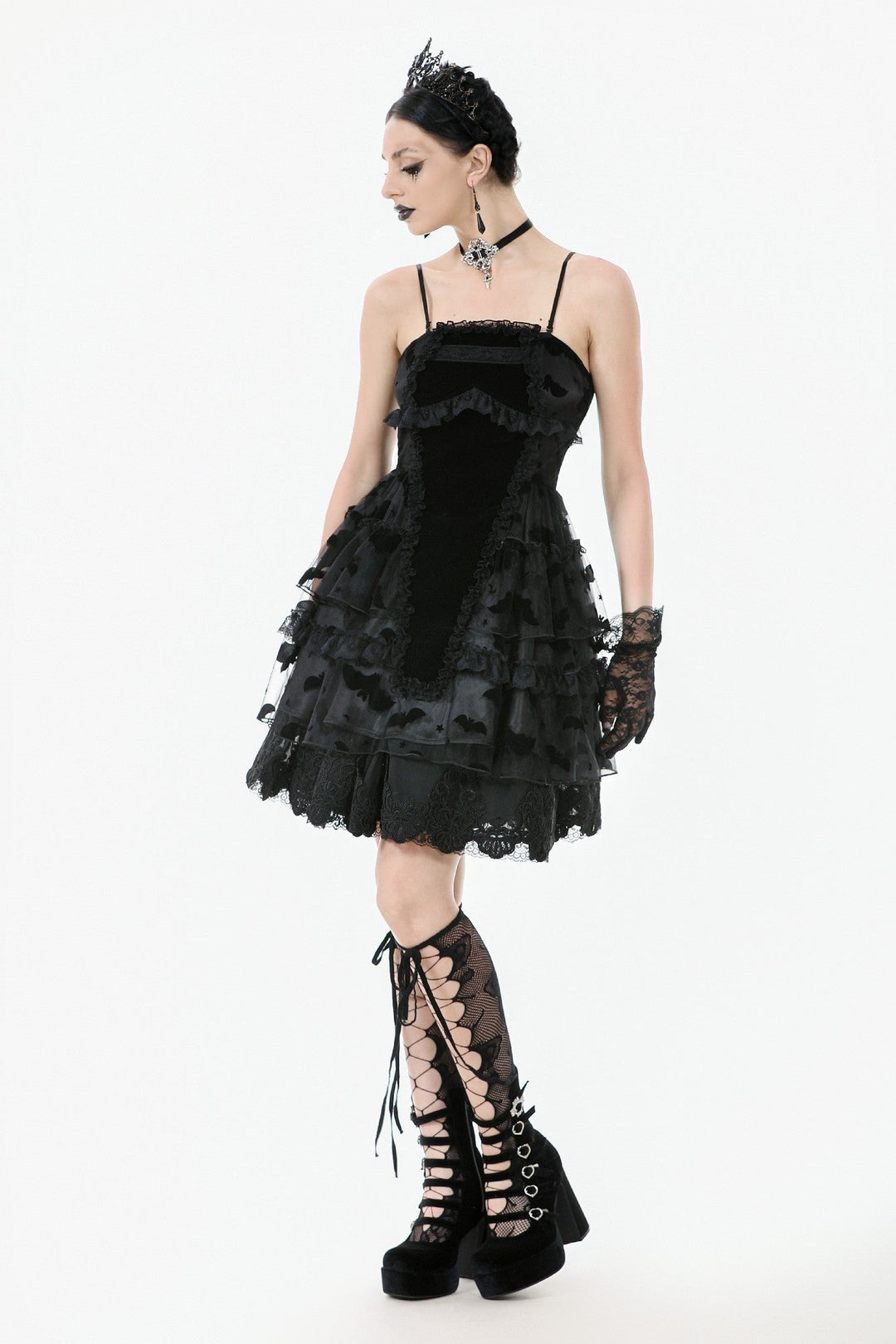 Bat Coffin Ruffle Layer Mini Dress
