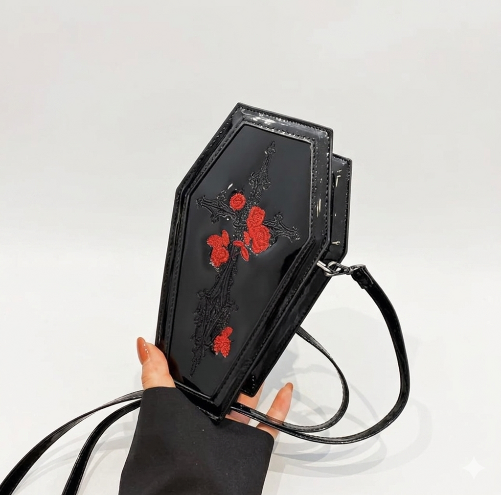 PVC Coffin Rose Crucifix Dagger Bag