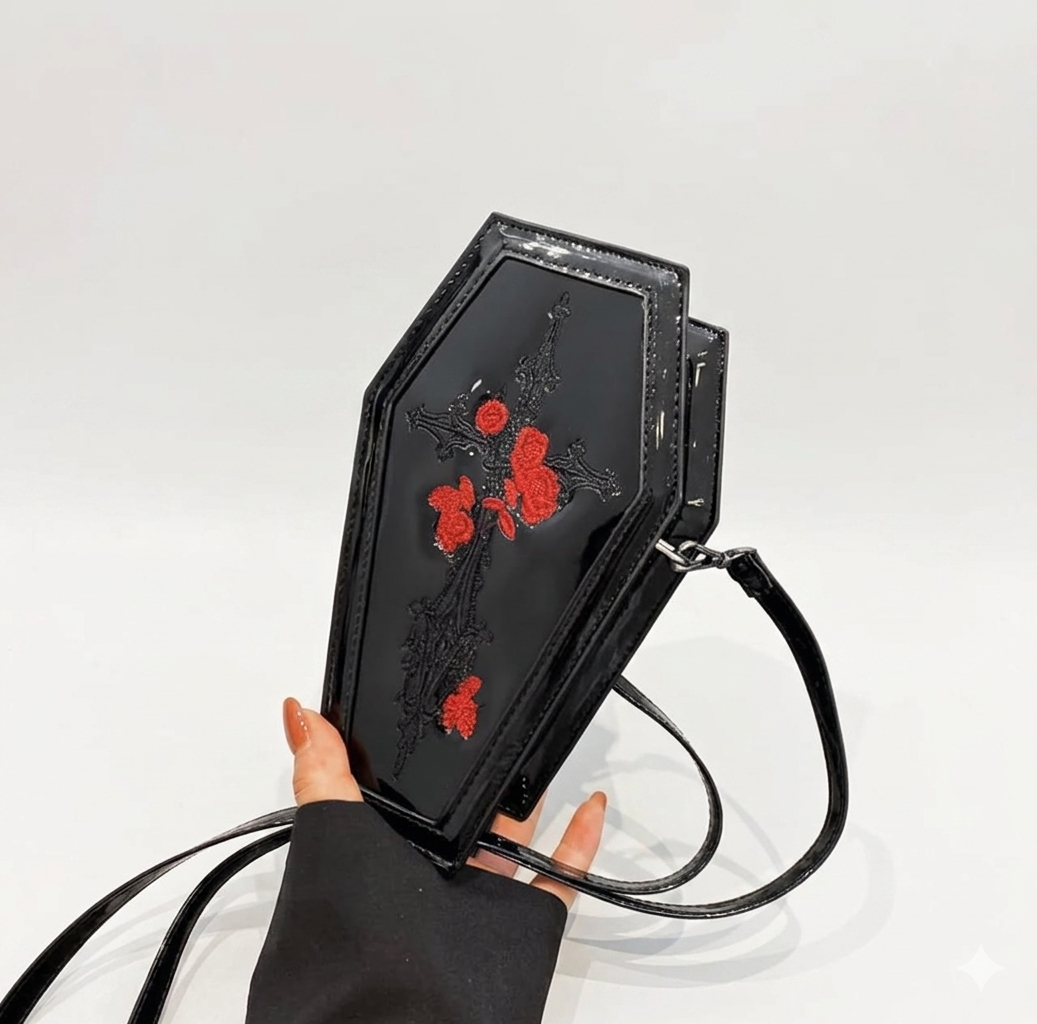 PVC Coffin Rose Crucifix Dagger Bag