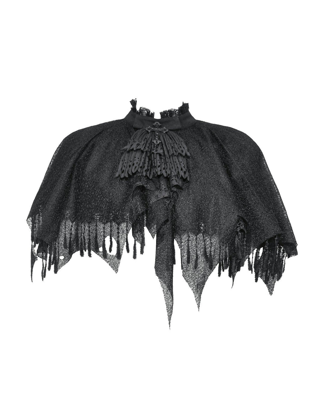 Tattered Cape Shrug With Crucifix Cravat