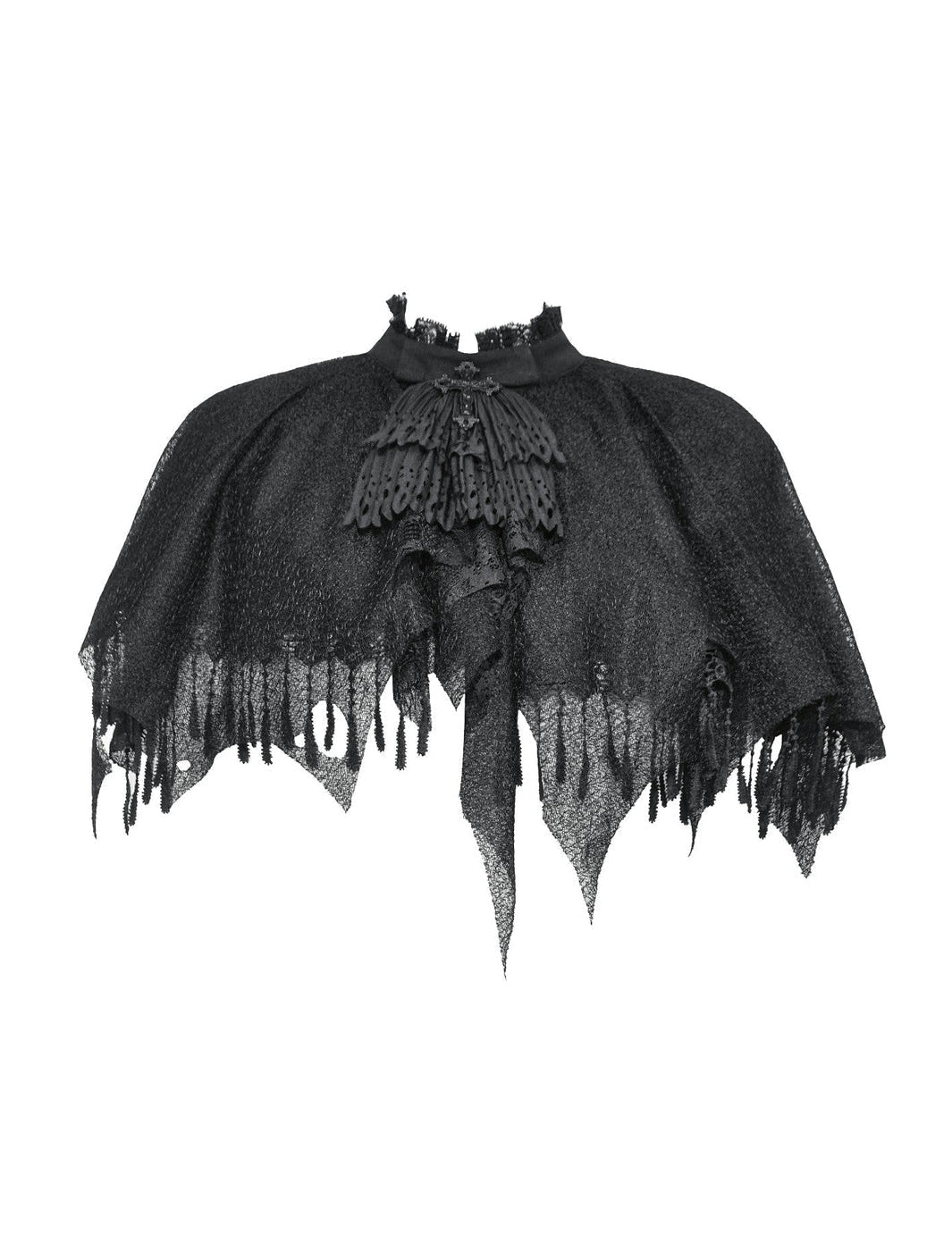Tattered Cape Shrug With Crucifix Cravat