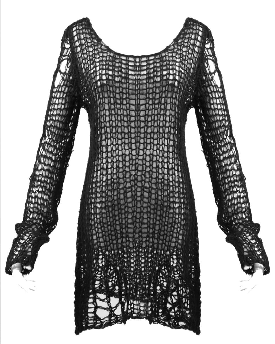 Black Baggy Cutout Knit Sweater