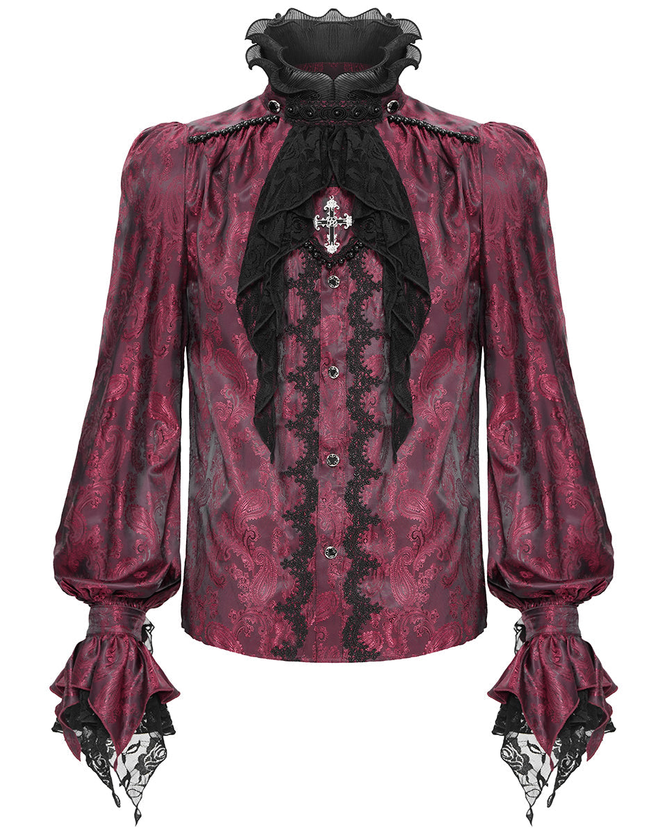 Red Crucifix Jacquard Detachable Cravat Shirt