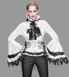 Flared Ruffle Sleeve Rose Cravat White Blouse