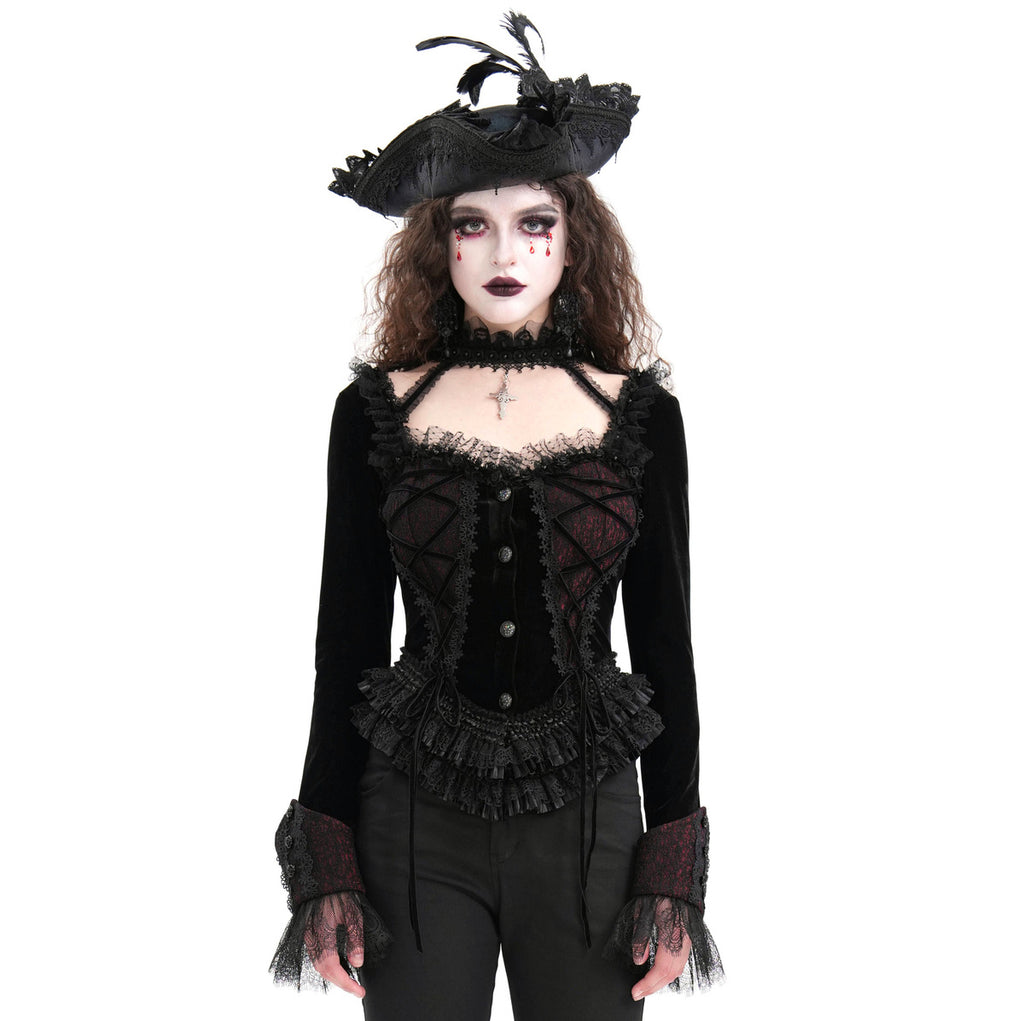 Gothic Cut Out Lace Hem Blouse