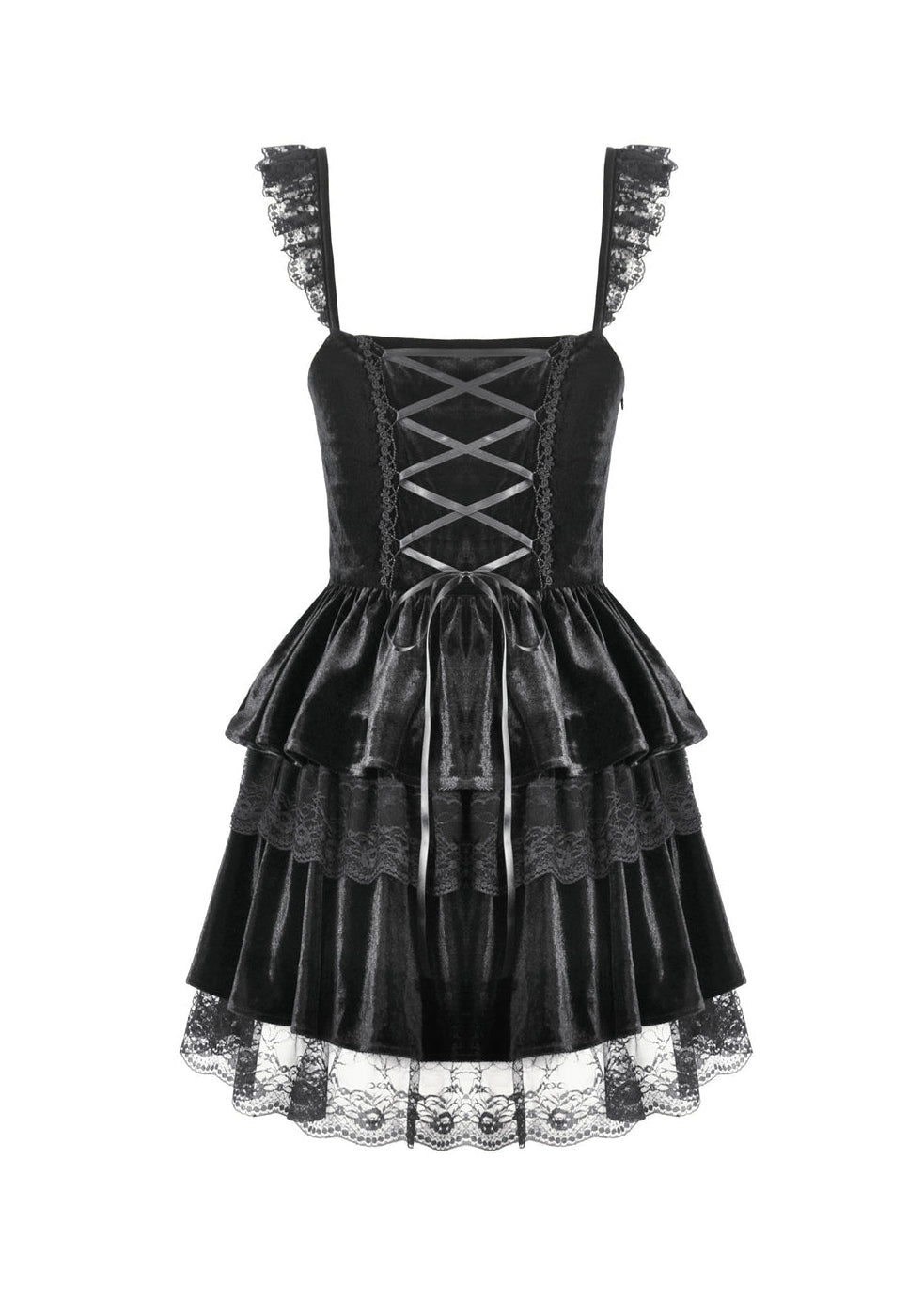 Lace Wing Strap Ruffle Dress