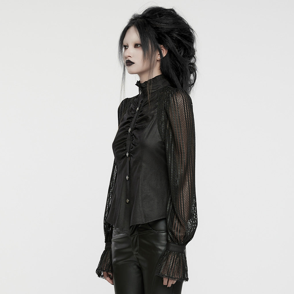 Ruched Mesh Sleeve Blouse