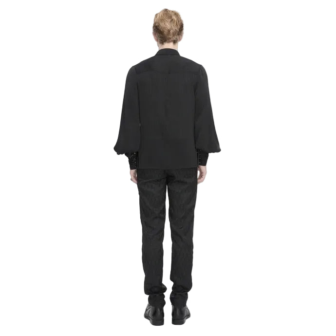 Black Pinstripe Ruffle Shirt