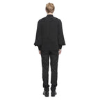 Black Pinstripe Ruffle Shirt