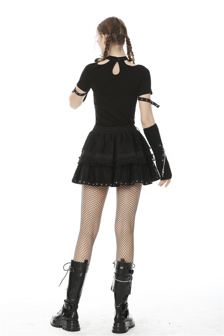 Criss Cross Heart Zip Ruffle Mini Skirt