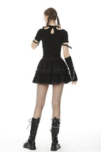 Criss Cross Heart Zip Ruffle Mini Skirt