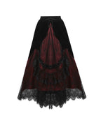Red Princess Pleat Lace Velvet Maxi Skirt