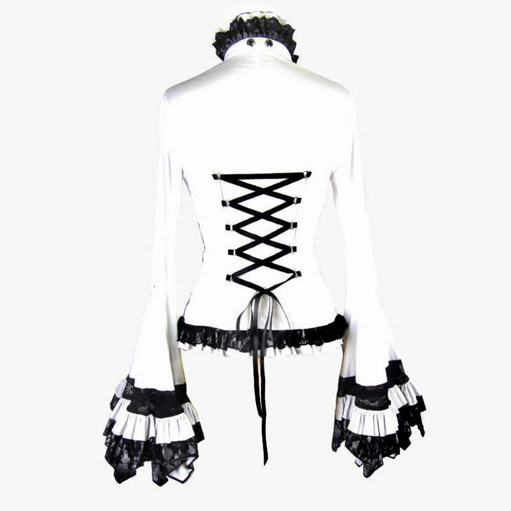 Flared Ruffle Sleeve Rose Cravat White Blouse