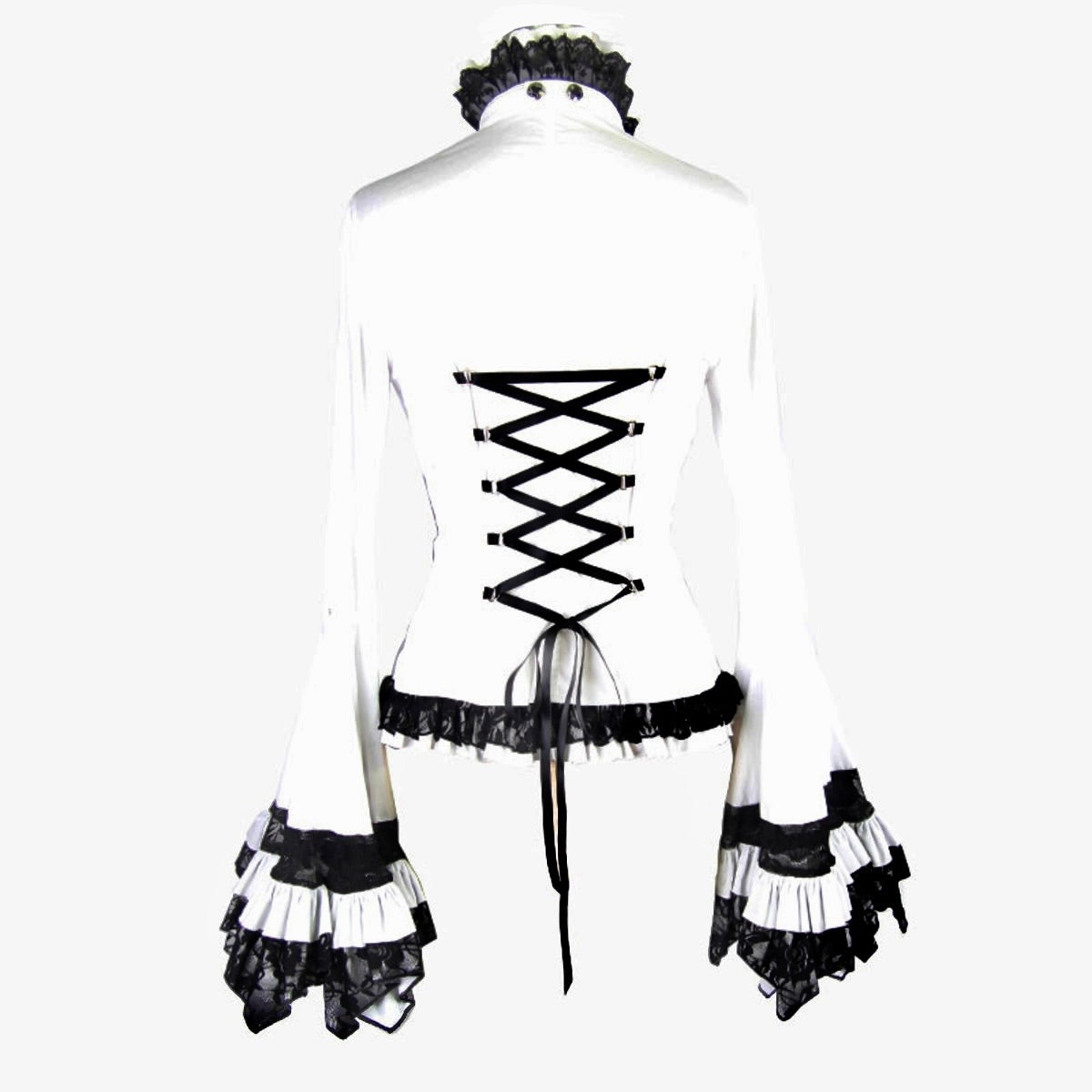 Flared Ruffle Sleeve Rose Cravat White Blouse