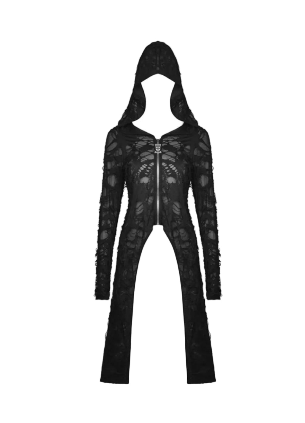 Ripped Hooded Half Zip Long Jacket