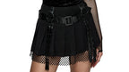Buckle Strap Net Mini Skirt